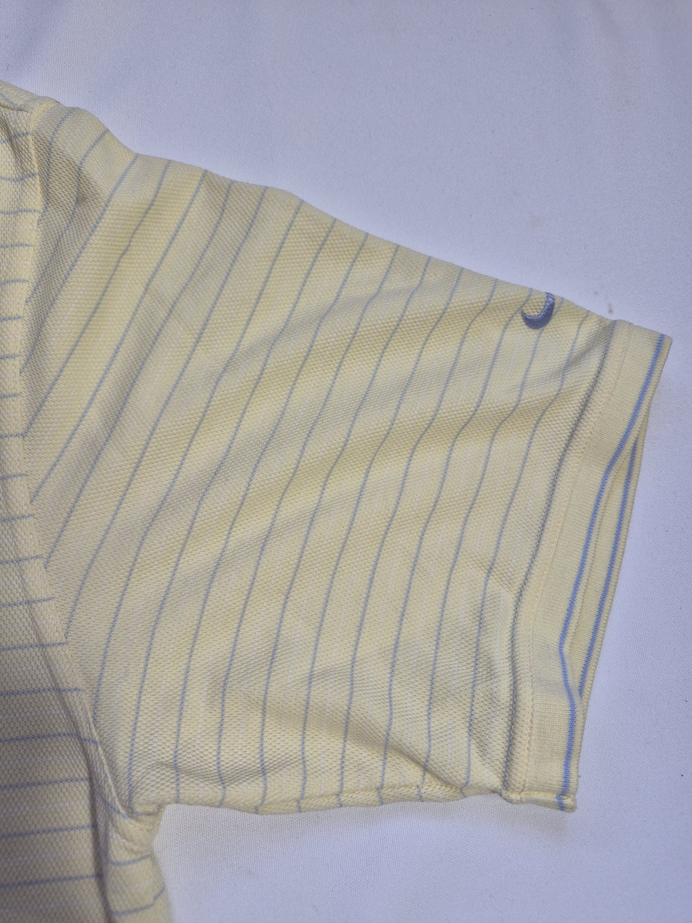 Nike Dri-Fit Polo Shirt Mens L Yellow Striped Cotton Blend Short Sleeve Collared - Picture 6 of 10